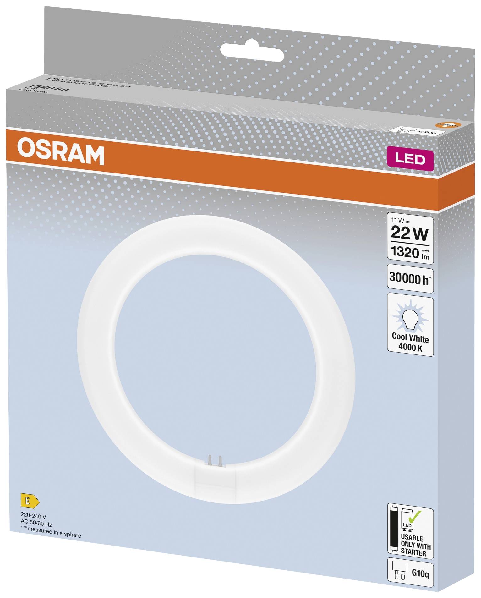 LED žárovka Osram, 11W, ekvivalent 22W, 1320 lumenů, životnost 30 000 hodin, studená bílá 4000 K, energetická třída A, 610 g.
