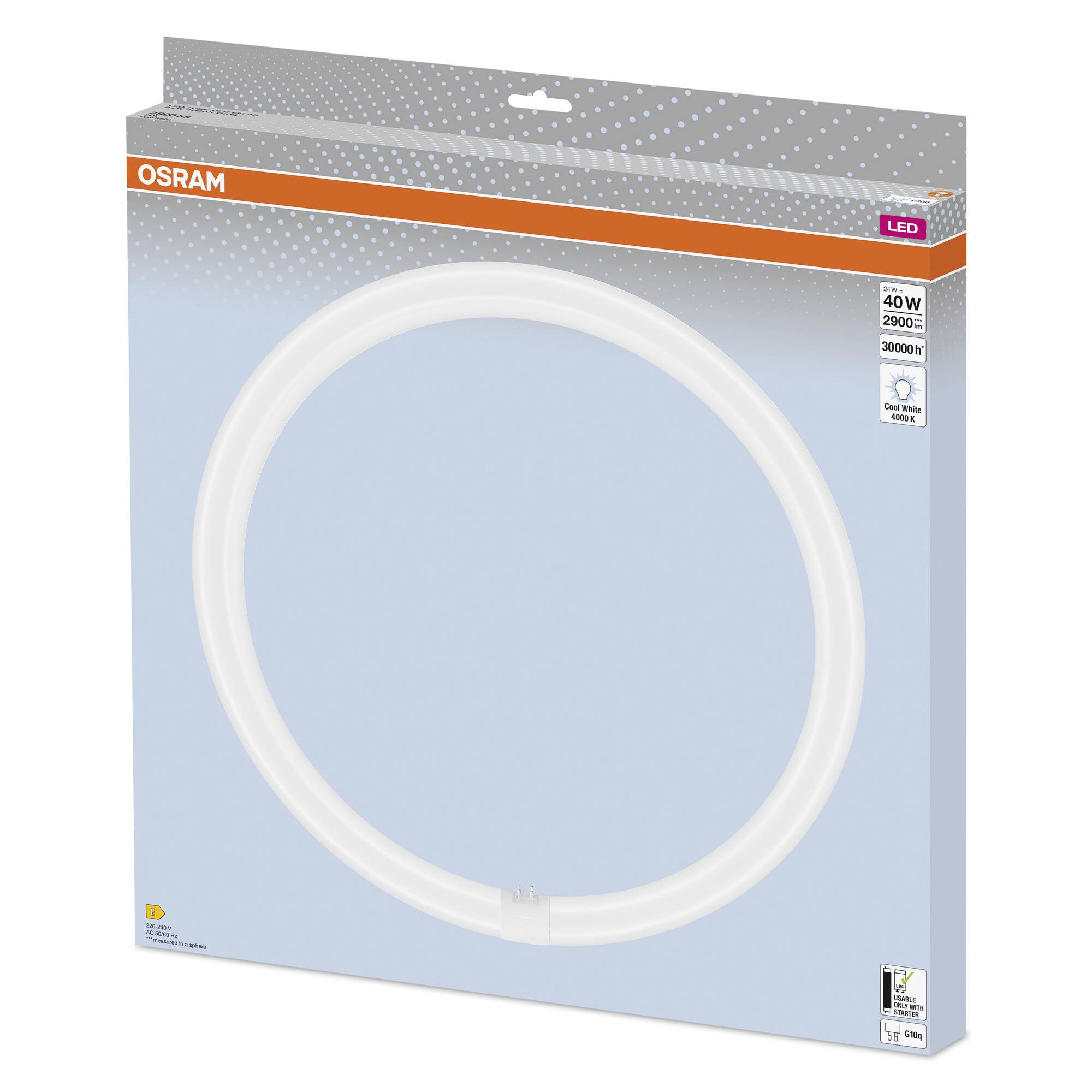 'OSRAM LED-Ring'. 40 W, 2900 lumenů, 3000 kelvinů. V obalu. Úsporné osvětlení pro vnitřní prostory.