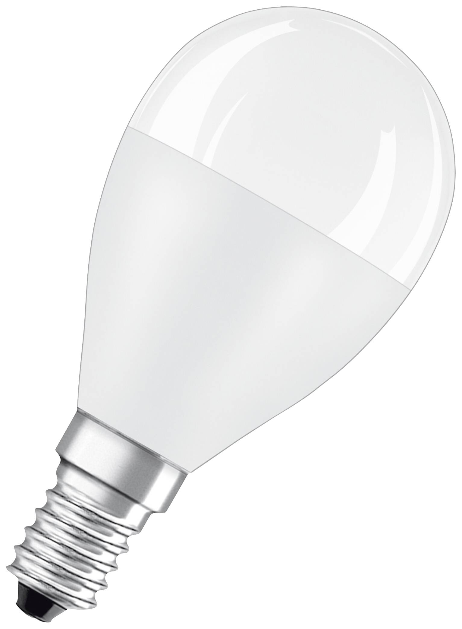 LED žárovka s malým šroubovým paticovým připojením a matně bílým sklem, vhodná pro úsporné osvětlení v bytových lampách.