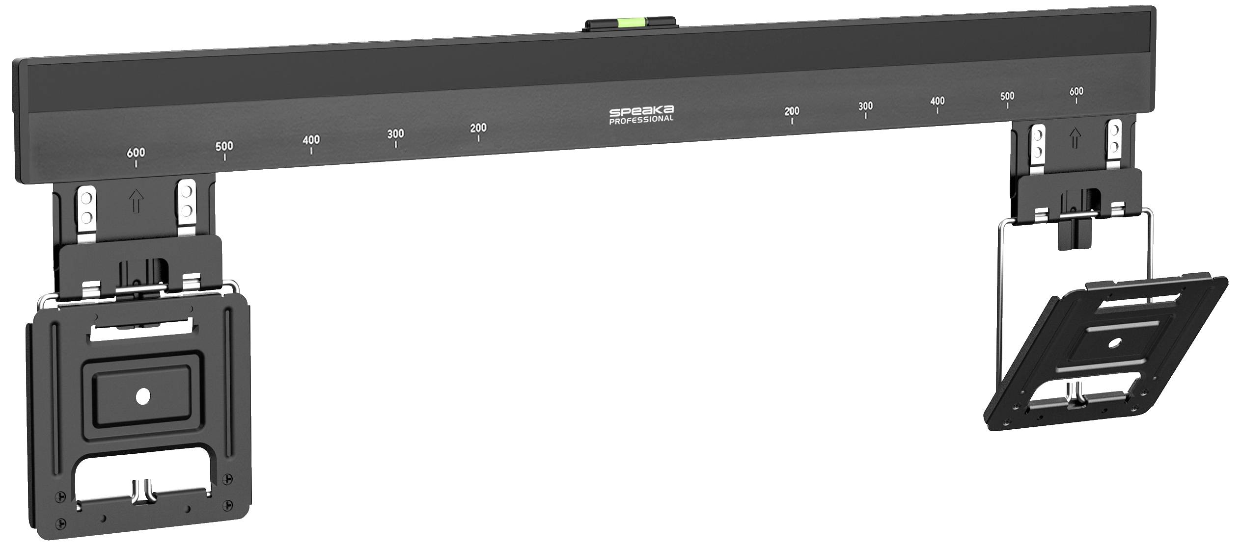 Elektronická vodováha s digitálním displejem a nastavitelnými koncovkami. Zobrazuje naměřené hodnoty v milimetrech.