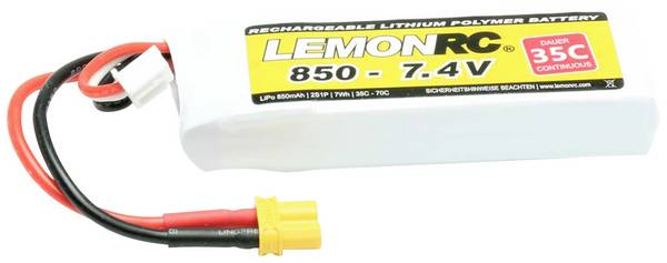 LemonRC 15706 akupack Li-Pol (modelářství), 7.4 V, 850 mAh, články 2, 35 C, Softcase, XT30
