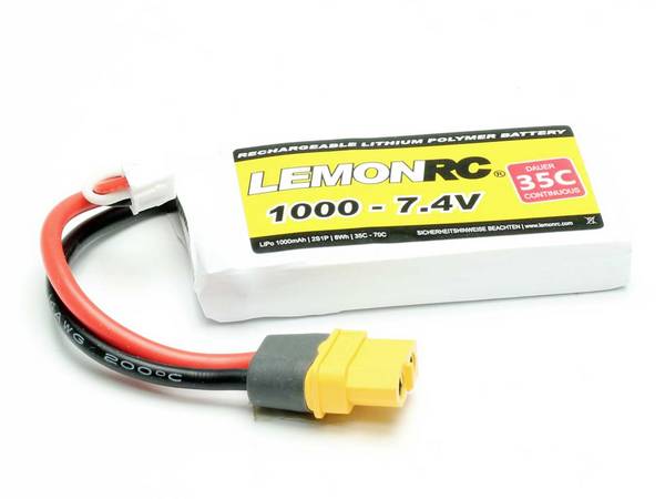 LemonRC 15708 akupack Li-Pol (modelářství), 7.4 V, 1000 mAh, články 2, 35 C, Softcase, XT60