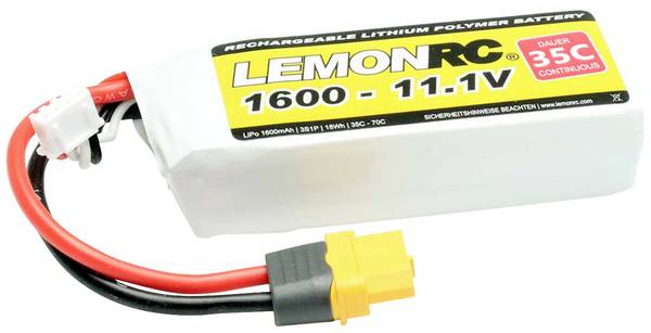 LemonRC 15714 akupack Li-Pol (modelářství), 11.1 V, 1600 mAh, články 3, 35 C, Softcase, XT60