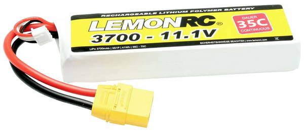 LemonRC 15728 akupack Li-Pol (modelářství), 11.1 V, 3700 mAh, články 3, 35 C, Softcase, XT90