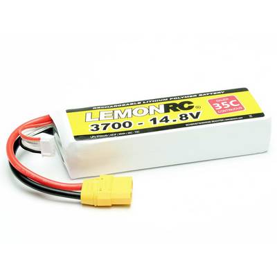 Lithium-polymerový akumulátor značky LemonRC s kapacitou 3700 mAh, napětím 14,8 V a vybíjecí rychlostí 35C, vybavený žlutým připojovacím konektorem.