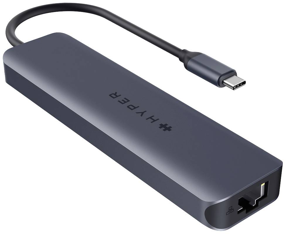 USB-C adaptér značky Hyper s ethernetovým portem.