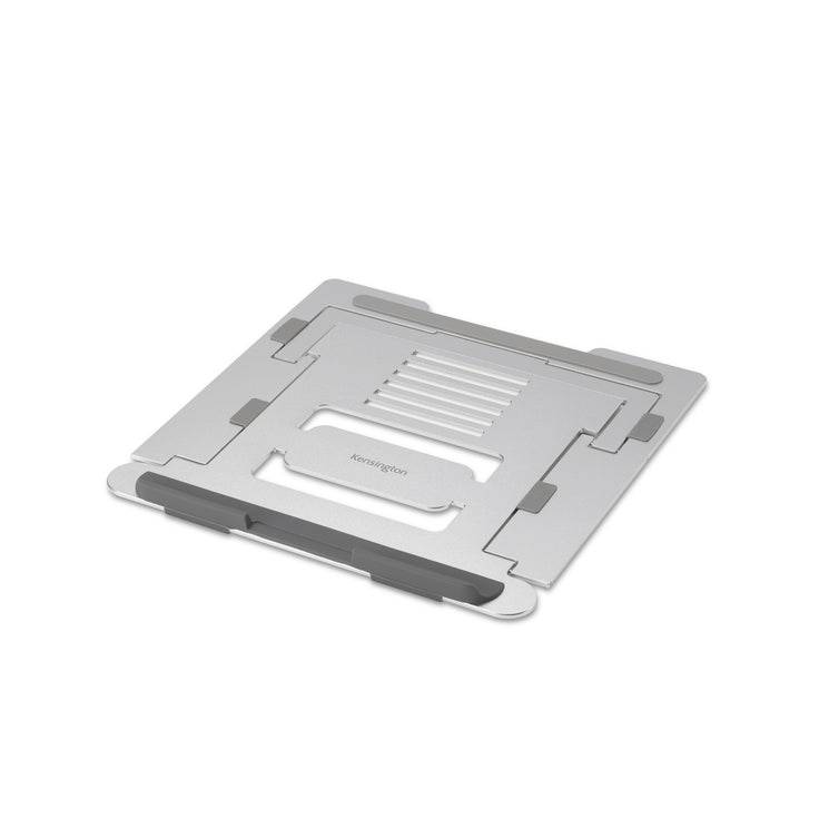 Stříbrný, skládací stojan na notebook s větracími otvory. Vhodný pro zlepšení ergonomie a chlazení notebooku.