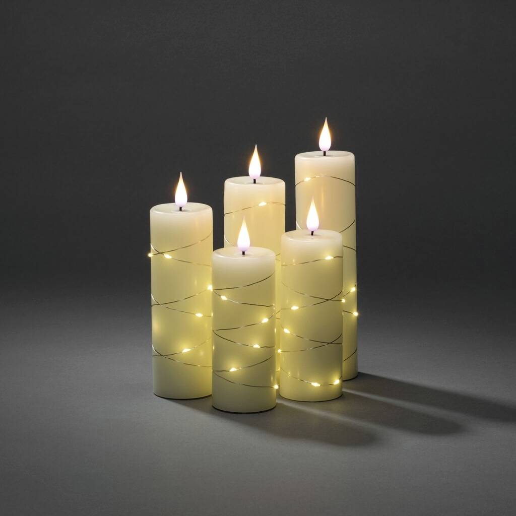 Konstsmide 1845-190 LED svíčka z vosku sada 5 ks teplá bílá teplá bílá (Ø x v) 55 mm x 200 mm časoměřič, se spínačem-1