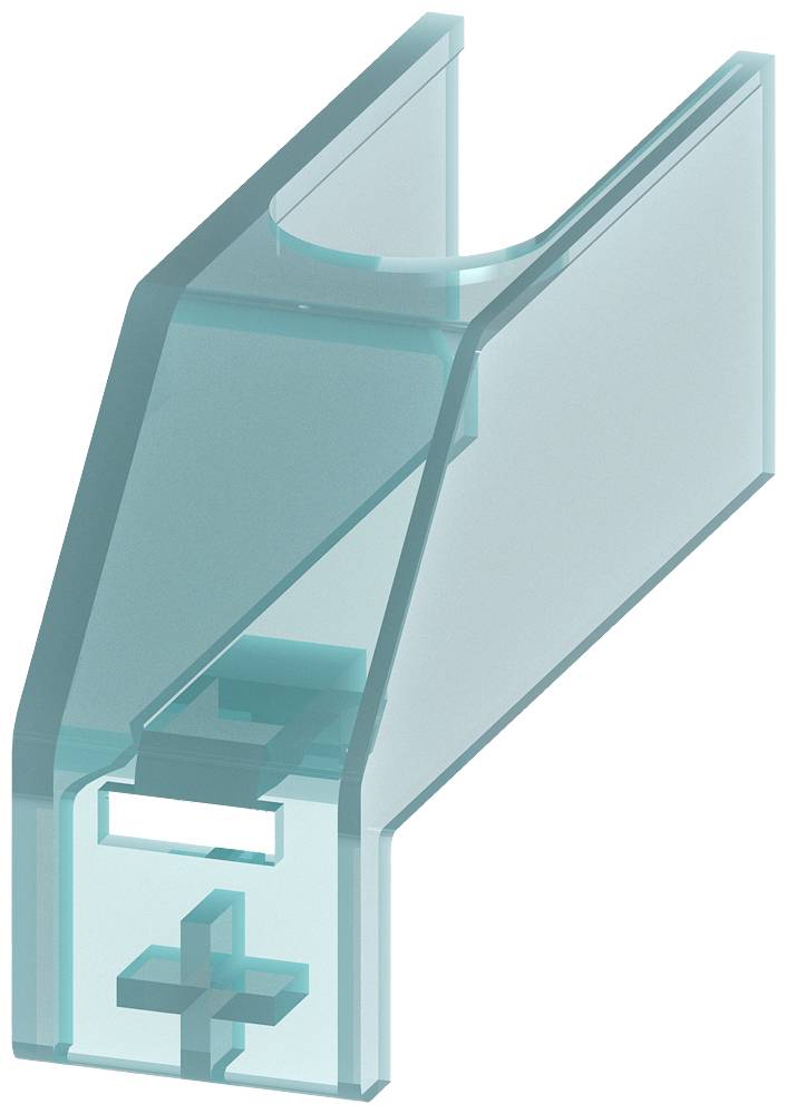 Transparentní modrý plastový hmoždinek se znaménkem plus, určený pro spojování nebo upevňování materiálů.