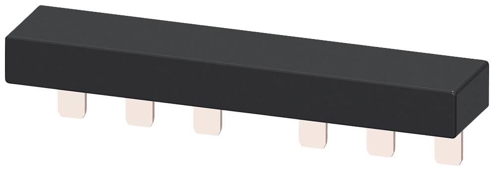 Černá, obdélníková elektronická součástka s šesti měděnými kolíky na spodní straně.