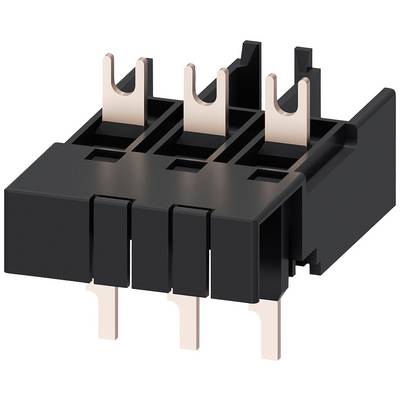 Černá plastová komponenta s několika měděně zabarvenými kontakty, pravděpodobně elektronický připojovací prvek.