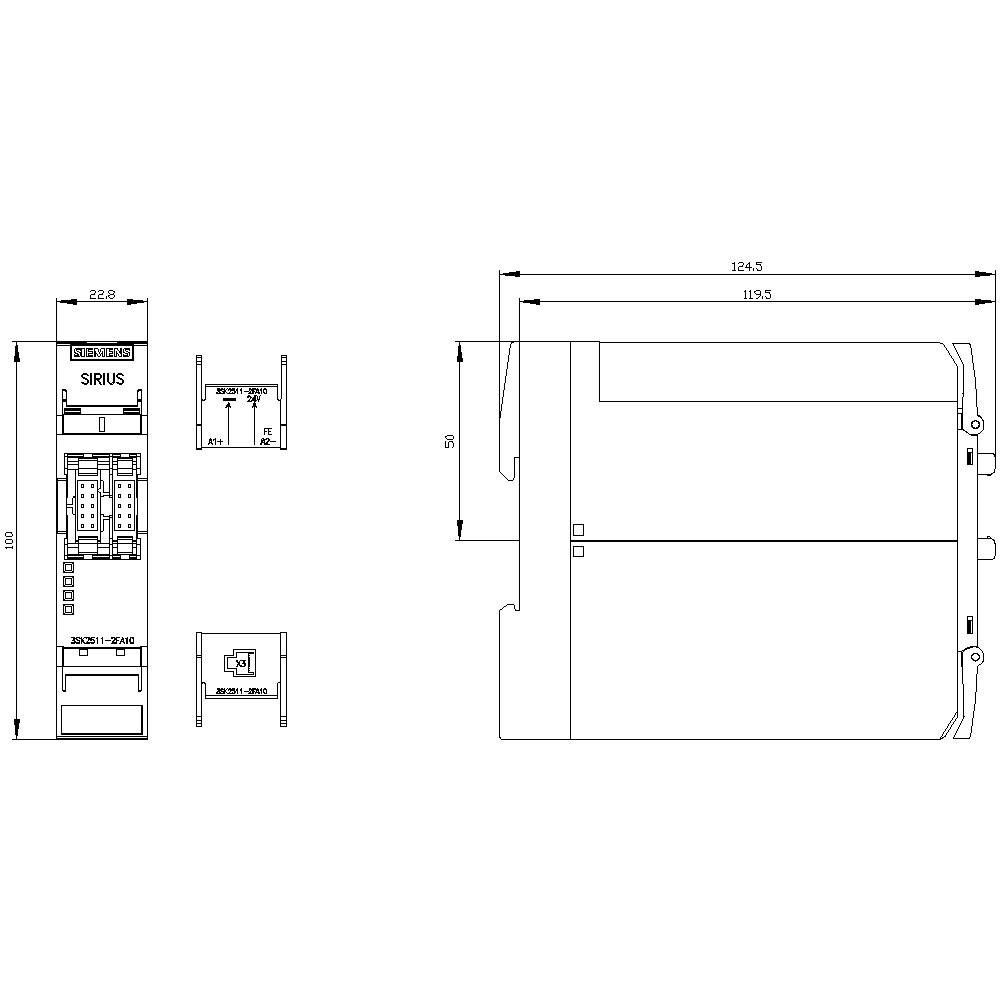 Technický výkres zařízení s pohledem zepředu a z boku. Obsahuje detailní rozměry v milimetrech, například výška 110 mm.
