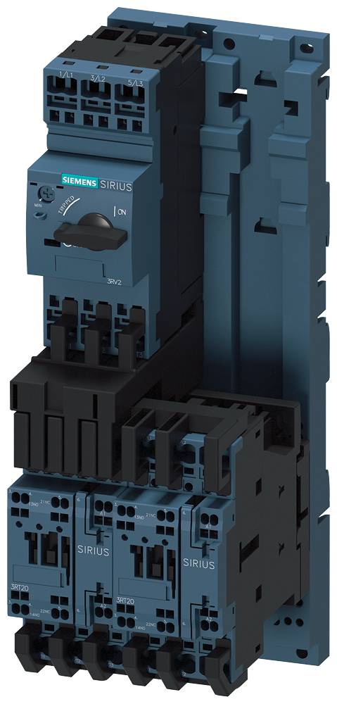 Elektrický spínací modul s několika moduly, včetně hlavního spínače a tří dalších spínacích prvků zapojených sériově.