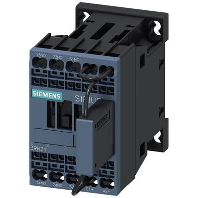 'Stykač od Siemens, model SIRIUS s modrou přední stranou a černými svorkami. Používán v průmyslových aplikacích pro řízení elektrických obvodů.'