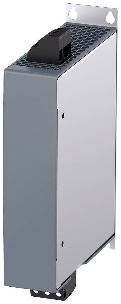 Obdélníkové elektrotechnické zařízení s šedým krytem a černým konektorem nahoře, vhodné pro montáž na stěnu.
