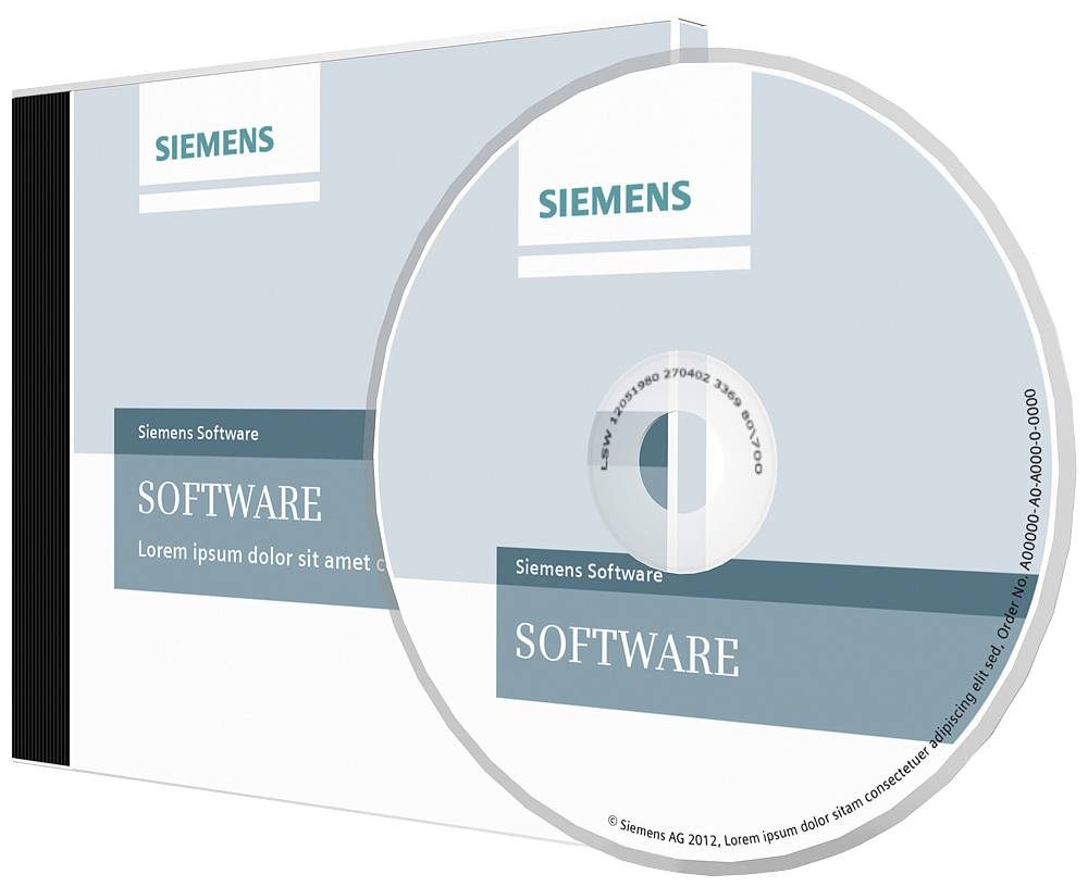 Softwarový obal a obal na CD s nápisem "Siemens Software".