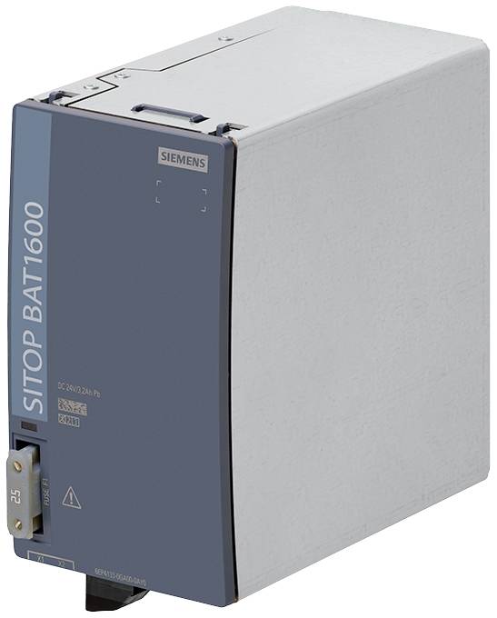 Šedý Siemens SITOP BAT1600 bateriový modul, 24V pro nepřerušovanou dodávku elektrické energie v průmyslových aplikacích.
