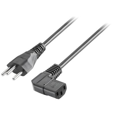 Černý síťový kabel s eurovidlicí vlevo a IEC-C13 vidlicí vpravo, vhodný pro napájení zařízení.