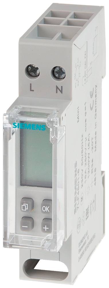 Digitální elektroměr od Siemensu s LCD displejem a ovládacími tlačítky. Vhodný pro monitorování spotřeby elektřiny v domácnostech.