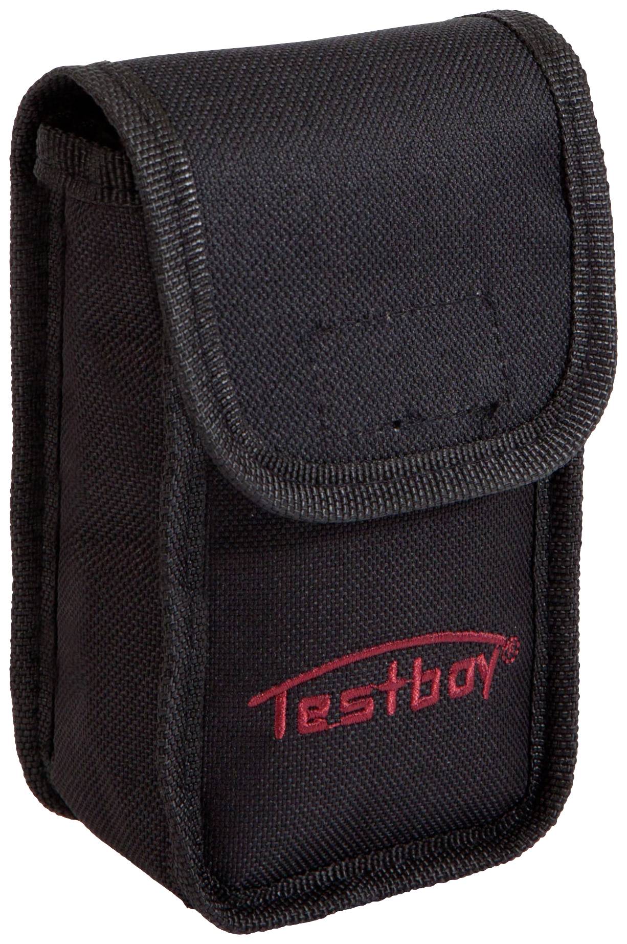 Černá taška se suchým zipem, na přední straně nese červené logo 'Testboy'. Vhodná pro uložení malých zařízení.