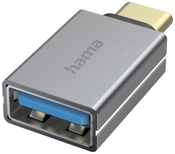 USB-A na USB-C adaptér od Hama v stříbrném kovovém provedení.