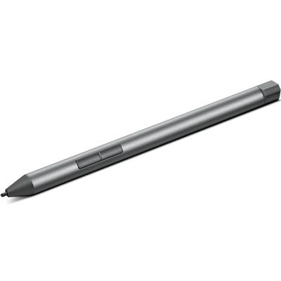 Šedý, štíhlý pero stylus se dvěma tlačítky po straně. Vhodný pro použití s digitálními zařízeními, jako jsou tablety nebo notebooky.