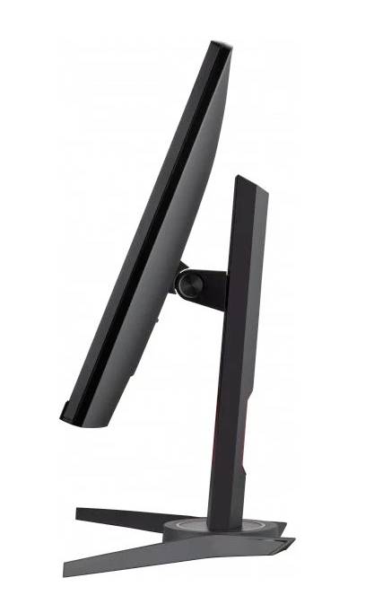 Po straně zachycený moderní počítačový monitor s elegantním designem stojí na stabilní podstavě.