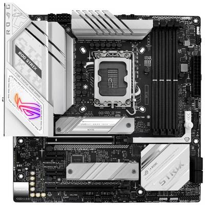 Obrázek základní desky Asus ROG Strix s výrazným CPU socketem uprostřed, obklopeným chladiči a paměťovými sloty.