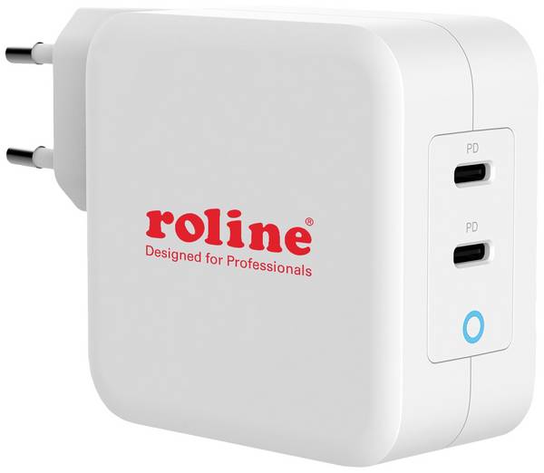 Roline  USB nabíječka, GaN, 2x USB-C®, 100 W, Dodávka energie, bílá