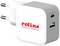 Bílá USB nabíječka se dvěma porty, USB-C nahoře a USB-A dole, značka 'roline', text 'Navrženo pro profesionály'.