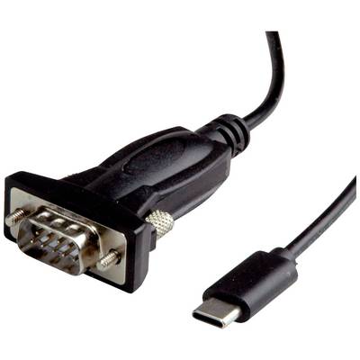 Adaptérový kabel VGA na USB-C. Vlevo VGA konektor, vpravo USB-C konektor. Umožňuje připojení starších zařízení k novým laptopům.