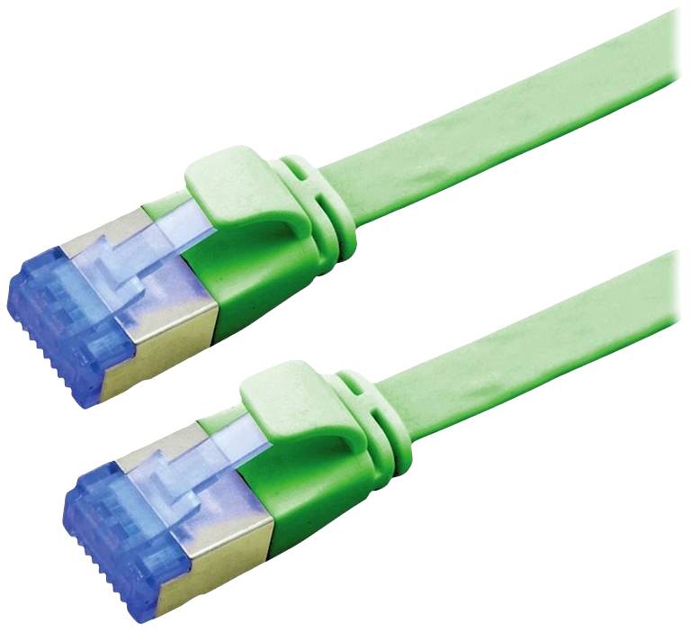Dva zelené ethernetové kabely s modrými konektory, položené vedle sebe.