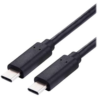 Černý USB-C kabel se dvěma koncovkami, který se používá pro připojení kompatibilních zařízení.