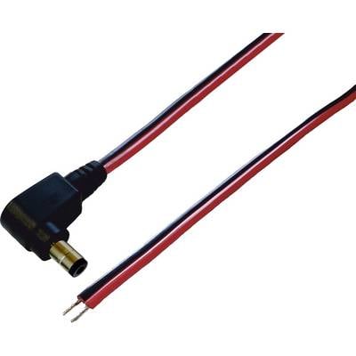 Černý adaptérový kabel s úhlovým konektorem a dvěma volnými červenými a černými vodiči na druhém konci.