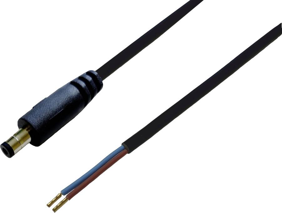 '3,5mm jack konektor s odizolovanými vodiči pro elektrické připojení. Vodiče jsou modré a červené a jsou na konci nezakončené.'