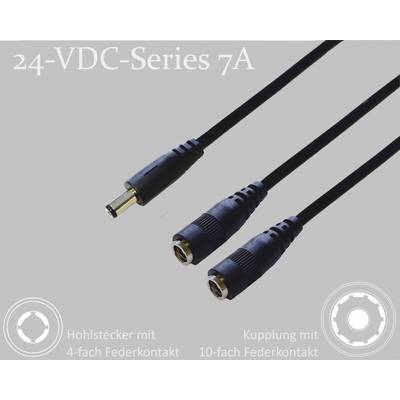 '24-VDC-Series 7A' síťový kabel s dutou zástrčkou a zásuvkou; dutá zástrčka má 4-násobný pružinový kontakt, zásuvka má 10-násobný pružinový kontakt.