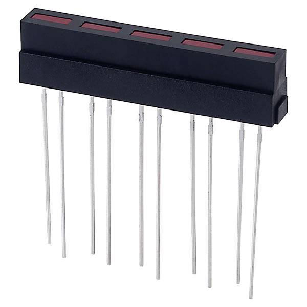 Elektronická součástka s černým pouzdrem a deseti dlouhými kovovými vývody.