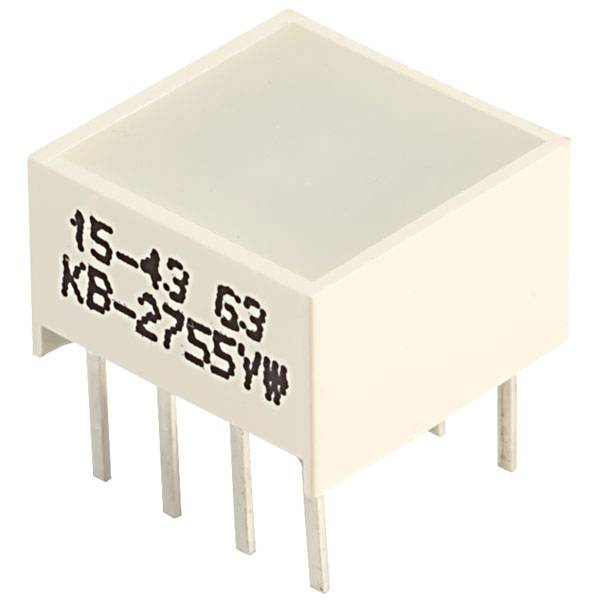 Elektronická součástka s obdélníkovým pouzdrem, černými vytištěnými čísly a písmeny na povrchu a několika kovovými kolíky na spodní straně.