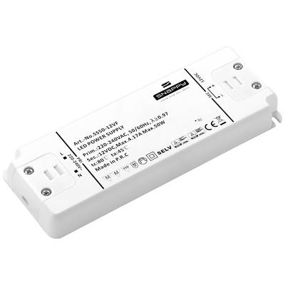 LED driver, model S550-12VF, bílé pouzdro s vytištěnými technickými specifikacemi. Napětí: 12Vdc, výkon: 3,17A, 38W.