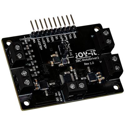 Deska motoru 'Joy-It SBC-MotoDriver3 Rev 1.0' s několika konektory a černými elektronickými komponenty.