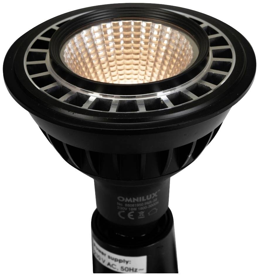 LED bodové světlo 'Omnilux' s černým pouzdrem a viditelnou čočkou. Energeticky úsporné a vhodné pro různé osvětlovací aplikace.