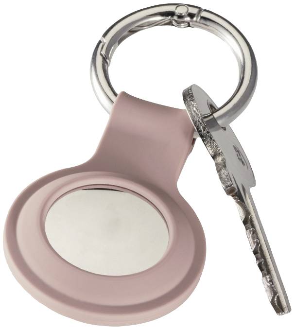 Klíčenka s přívěškem v růžovém silikonovém pouzdře.