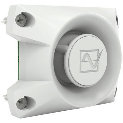 Kompaktní bílý ventilátor s integrovaným logem, vhodný pro chlazení elektronických zařízení; montovatelný pomocí čtyř šroubů.