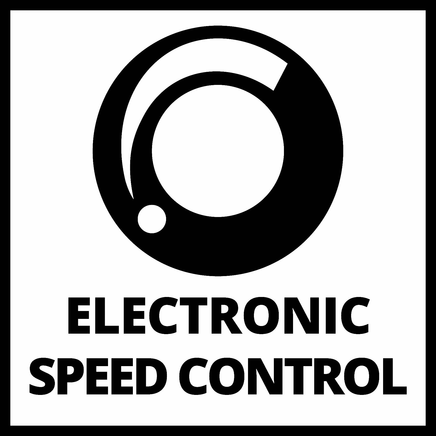 Černý symbol zobrazuje stylizované kolo nad textem 'Electronic Speed Control'. Symbolizuje řízení rychlosti.