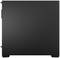Černá počítačová skříň s minimalistickým designem, pravoúhlý pohled z boku, bez viditelných portů nebo otvorů.
