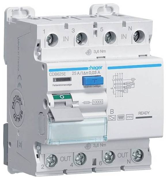 Hager CDB625E CDB625E proudový chránič zbytkový proudový chránič B 25 A 0.03 A 230 V, 400 V-0