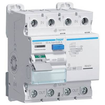 Hager CDB663E CDB663E proudový chránič zbytkový proudový chránič B 63 A 0.03 A 230 V, 400 V-0
