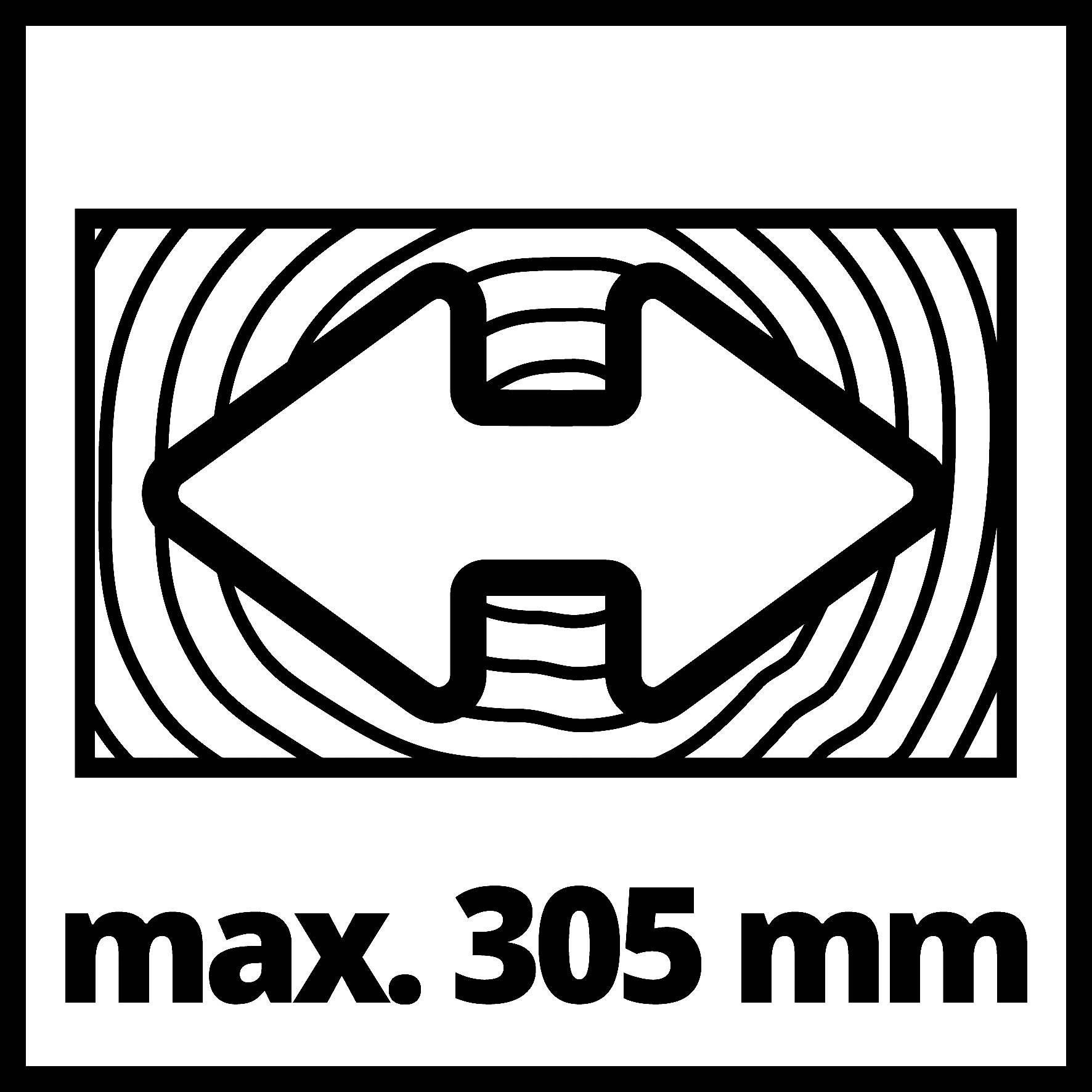 Šipka v obou směrech na dřevěném pozadí. Text: 'max. 305 mm'.