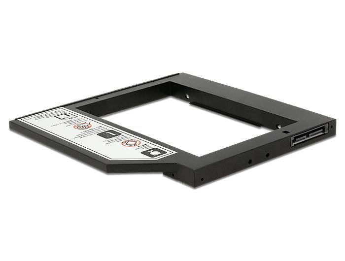 Kovový a plastový rámeček adaptéru pevného disku pro instalaci další pevné desky do laptopů, zobrazuje stranu s připojením.