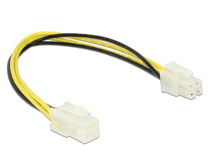Dvoužilový elektrický kabel se 6-pólovým konektorem na každém konci, izolovaný žlutou a černou barvou, určený pro připojení počítačové hardware.